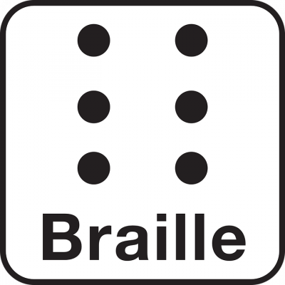 A képen Braille felirat látható, felette pedig 6 pont
