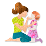 A képen egy rajz látható, amint egy felnőtt nő egy kisgyerekkel beszélget