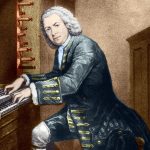 A képen Bach látható egy festményen, amint orgonán játszik