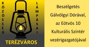 A fotó jobb oldalán sárga alapon fekete betűkkel a hír címe olvasható, bal oldalon a terézvárosi Lámpás Klub logója látszik.
