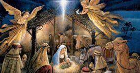 A kép a jászolban fekvő kis Jézust ábrázolja, akit pásztorok vesznek körül.