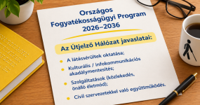 Az illusztráción egy papírlap látható egy asztalon, mely vázlatosan összefoglalja a cikk lényegét. A papírlap mellett a látássérülést szimbolizáló tárgyak láthatók.